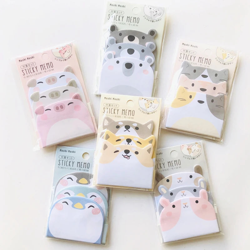 Cartoon Sticky Notes Kawaii Penguin Pig Bear Cat Memo Pads Sticker
