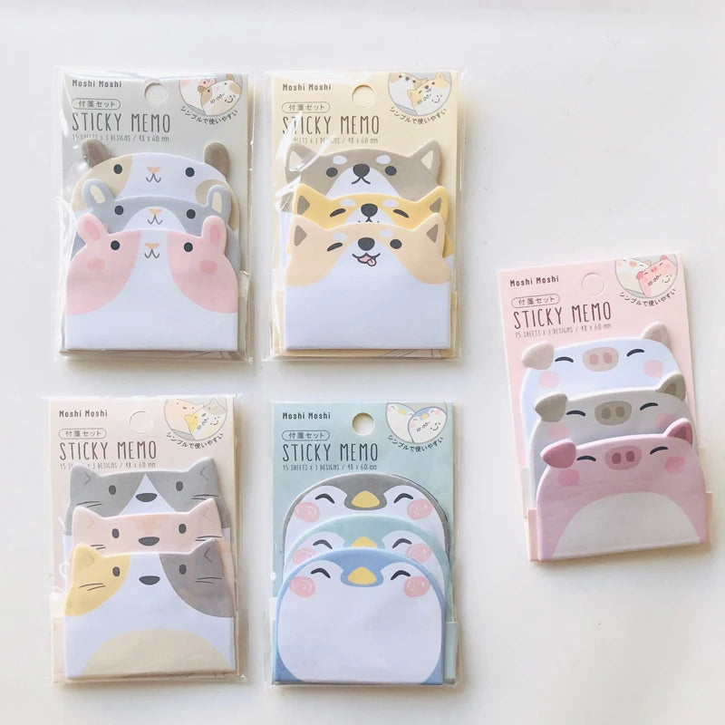 Cartoon Sticky Notes Kawaii Penguin Pig Bear Cat Memo Pads Sticker