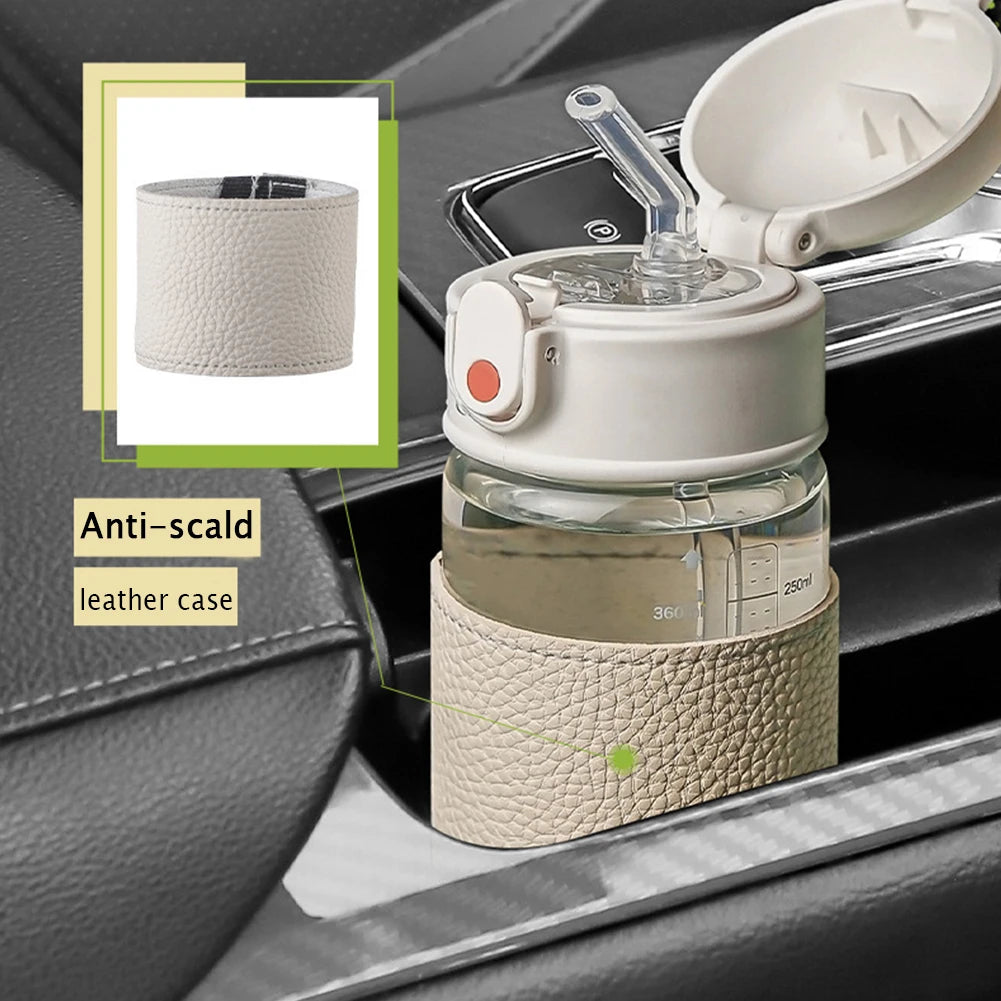 Portable Straw Glass Cup With Scale High Capacity Water Bottle