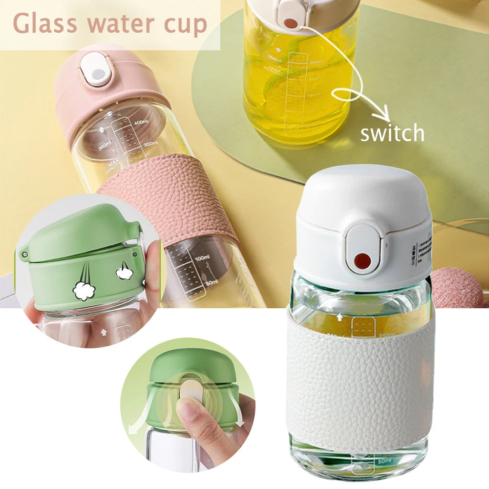 Portable Straw Glass Cup With Scale High Capacity Water Bottle