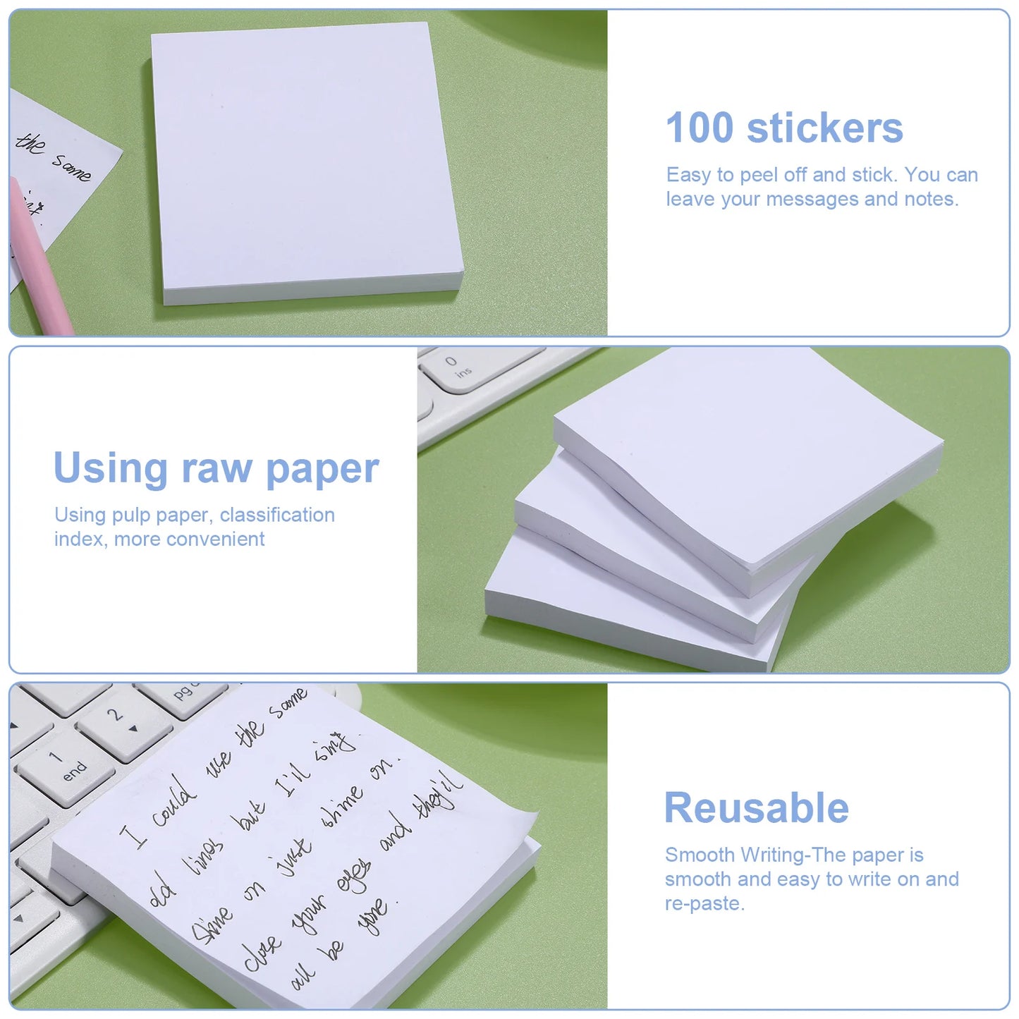 3 Pcs Student Stationery White Sticky Notes