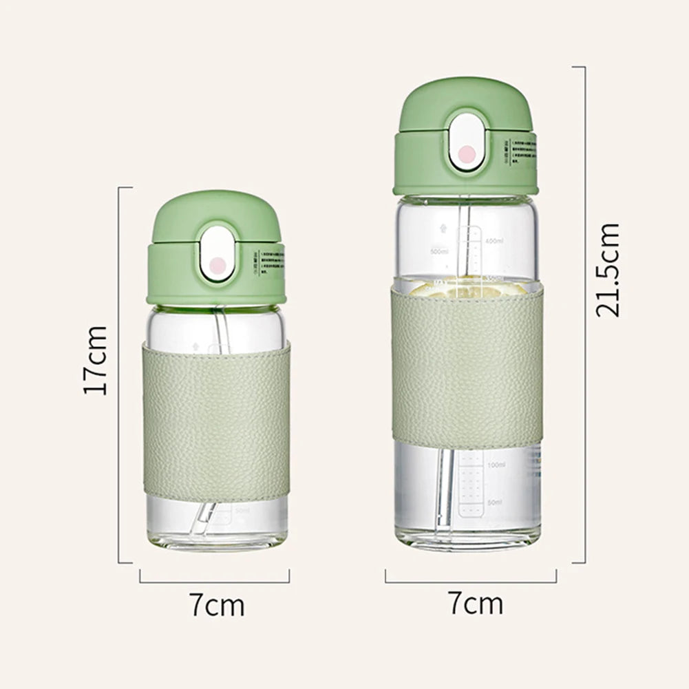 Portable Straw Glass Cup With Scale High Capacity Water Bottle