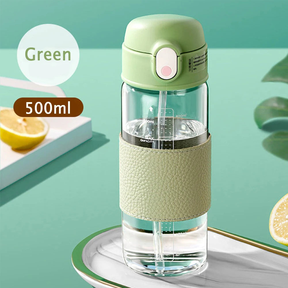 Portable Straw Glass Cup With Scale High Capacity Water Bottle