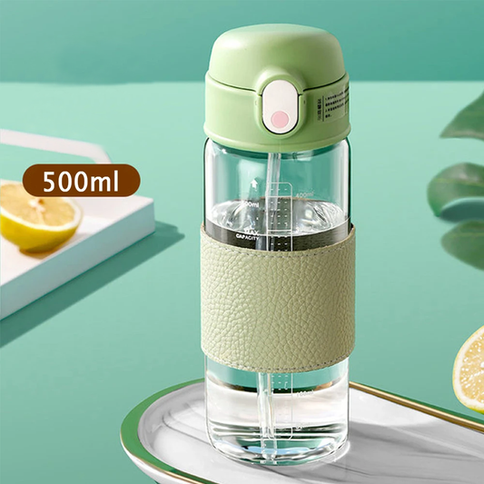Portable Straw Glass Cup With Scale High Capacity Water Bottle