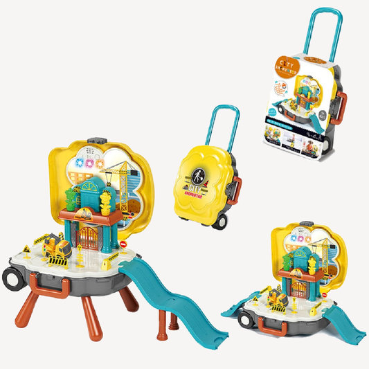 [SG] Mr Bonch 3 In 1 Construction Playset with slide Suitcase | Includes Figurines Cement Truck and Batteries