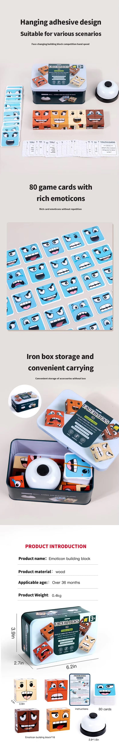 MrBonch | Face Block Game | Wooden Expressions Matching Block Puzzle Educational Games STEM