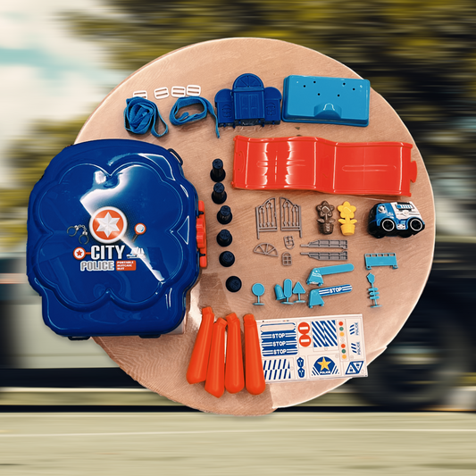[SG] Mr Bonch 3 In 1 Police Playset with slide Suitcase | Includes Figurines Police Car and Batteries