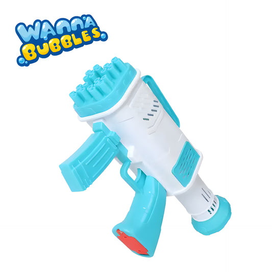 [SG] Wanna Bubbles | Blue 24 Holes Bubble Machine Gun | Bubble Solution Included | Bubble Maker for Kids Toddlers & Children